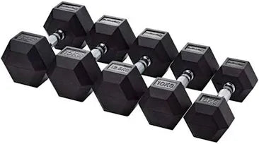 Serie di 4 coppie manubri esagonali gommati Black 32,5-40 Kg