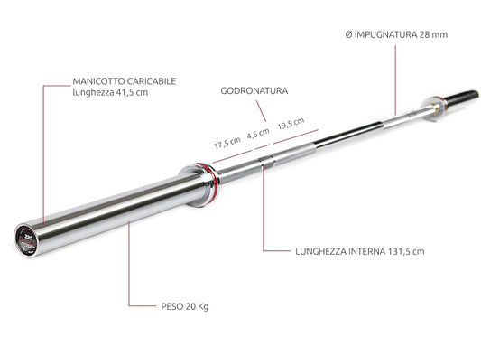 Bilanciere Olimpionico Da 220 cm 20 kg impugnatura 28 mm